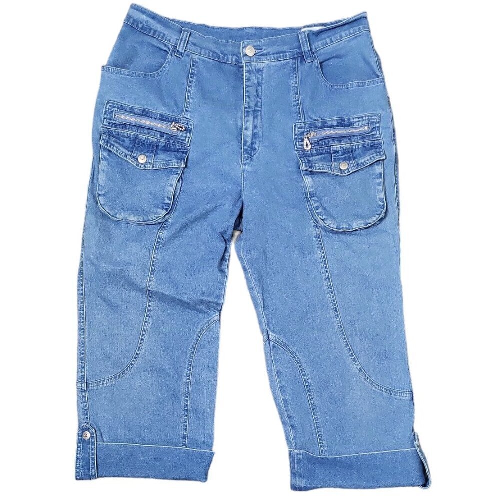 Acezung Women's Jeans Size 12 Capri Flap Pouch Pockets Medium Wash